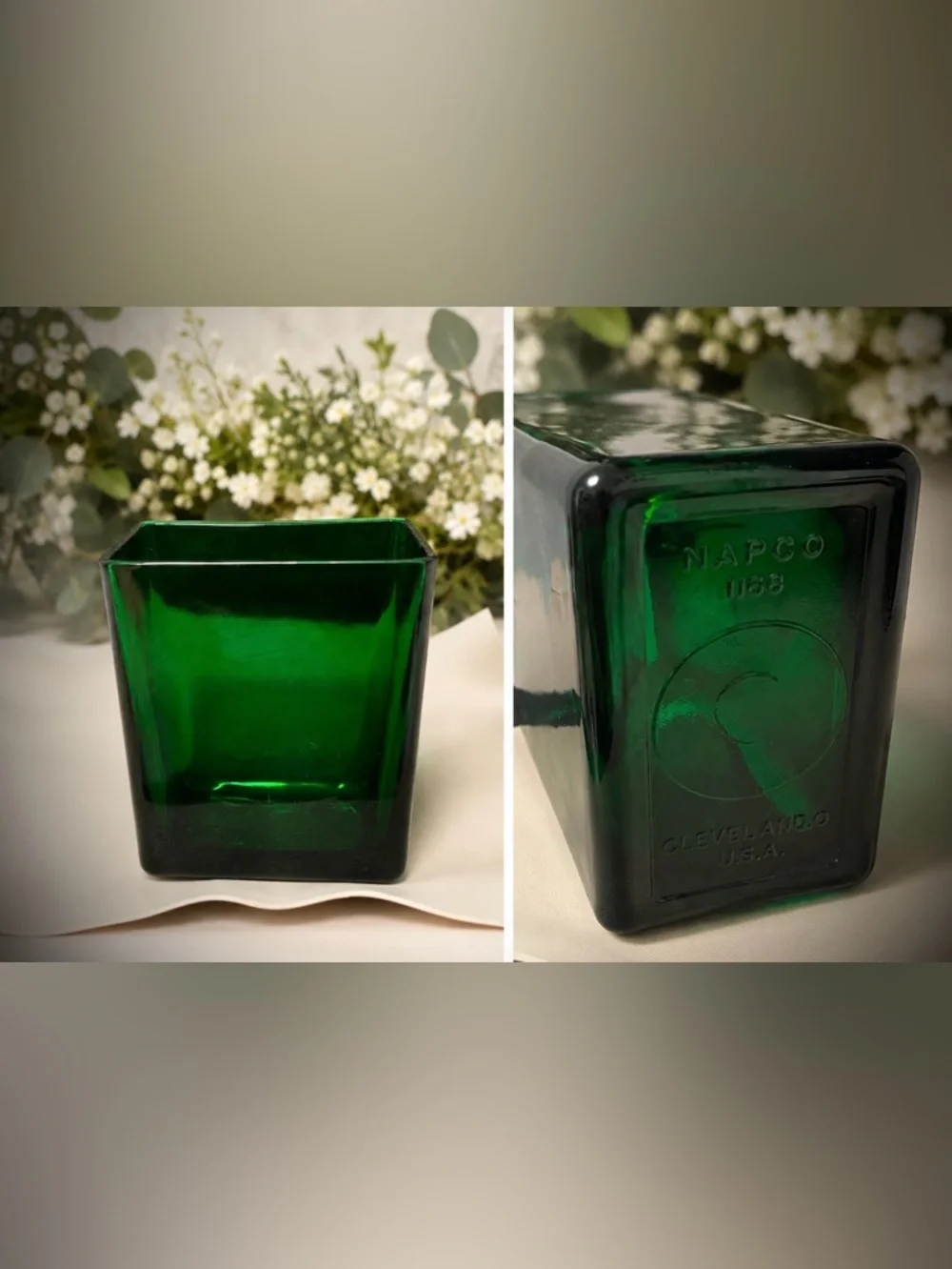 🔍 Vintage Napco Emerald Green Glass Vase / Planter #1168 | Mid-Century Modern